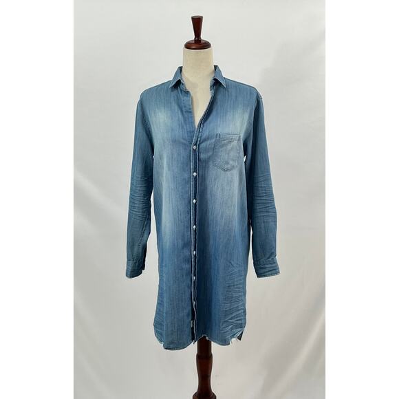 FRANK & EILEEN Sz S Small Mary Distressed Denim Shirt Dress - Picture 6 of 7
